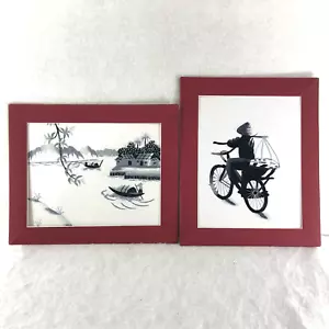 Vintage japanische asiatische Nadelspitze Nadel mattiert Kunst 2er Set Pagode Fahrrad Boot - Bild 1 von 12