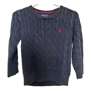Polo Ralph Lauren Sweater Boys 4/4T Cable Knit Pullover Crew Neck Logo Navy - Picture 1 of 5
