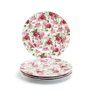 Grace Teaware 8" Summer Rose Chintz Fine Porcelain Dessert Plate Set of 4 - Picture 1 of 3