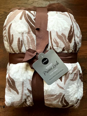 Paquete de 2 felpas Berkshire 60" x 70" PrimaLush estampado floral + marrón liso nuevo con etiquetas Foto 1 de 4