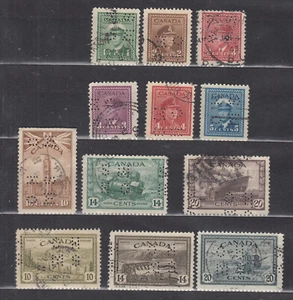 1942-46 #O249/#O271 1¢-20¢ KG VI WAR & PEACE ISSUES 12 USED OFFICIAL PERFORATED - Bild 1 von 5