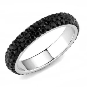 Jewel Encrusted Stainless Steel Eternity Band Black Crystal TK316 - Picture 1 of 17