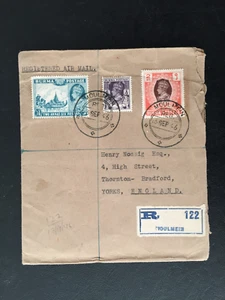 D BURMA 1946 MOULMEIN REGISTERED COVER 2r FRANKING + TO BRADFORD GB - Picture 1 of 2