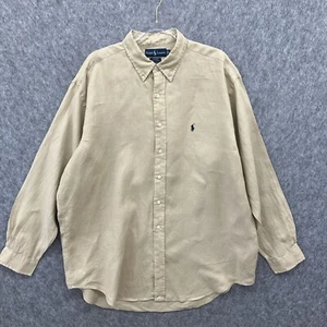Camicia Ralph Lauren 100% lino Blake bottoni davanti uomo XL marrone manica lunga costa - Foto 1 di 8