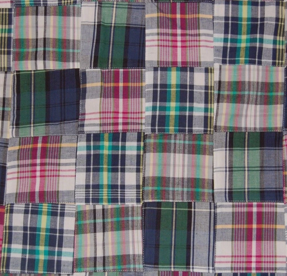 Three Chickadees Patchwork Madras Fabric from India ~ Coastal Maine - Image 1 of 1