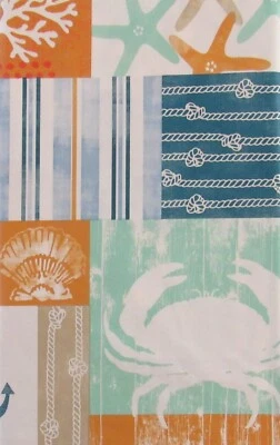 Mantel de vinilo náutico retazos cangrejos y estrellas de mar con cremallera agujero para paraguas Foto 1 de 4