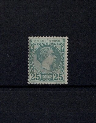 SELLO MÓNACO YVERT # 6 "PRÍNCIPE CHARLES III 25c VERDE " MH F-VF J002 Foto 1 de 2