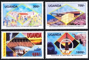 Uganda 2000 MNH 4v, New Millennium, River Nile, Birds, Pelicans, Elephant, Educa - Picture 1 of 1