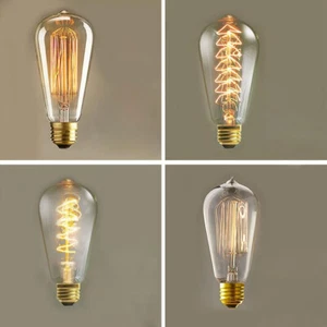 E27 B22 Vintage Edison ST64 Pear Shape Bulbs 25/40/60W Dimmable Industrial Light - Picture 1 of 17