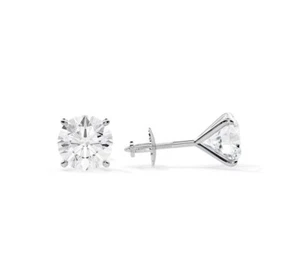 2.04 CTTW Lab grown diamonds stud Earring set in 14K White Gold Martini - Picture 1 of 3