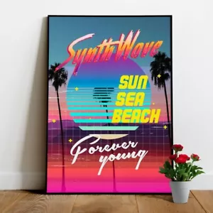 Synthwave: Sonne. Meer. Strand [Retrowave/Vaporwave/Synthwave] – Ästhetisches Poster - Bild 1 von 12