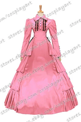 Dama Victoriano Gótico Formal Fiesta Falbala Brocado Recreación Vestido Volantes Foto 1 de 4