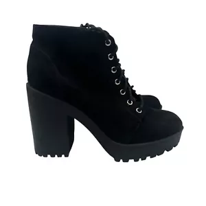 Grober Absatz Plateau Stiefelette Damen 8 schwarz Schnürung Combat Kunst-Wildleder H&M Div - Bild 1 von 14
