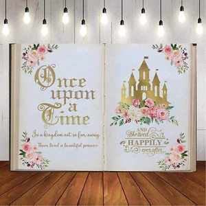 Once Upon a Time Backdrop Pink Floral Gold Castle Princess Fairytale Birthday... - Picture 1 of 8