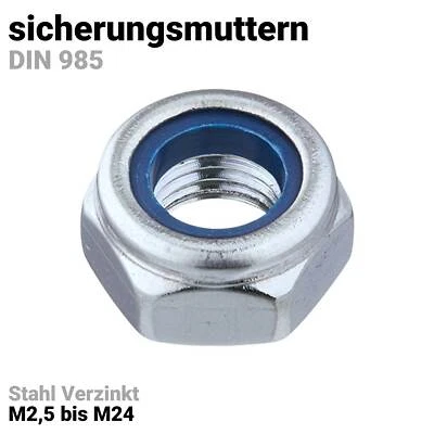 Stopmuttern M2,5 - M24 Sicherungsmutter Selbstsichernde Muttern DIN 985 Verzinkt - Bild 1 von 3