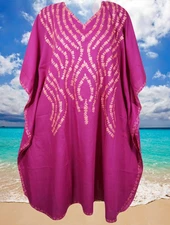 Embroidered Kaftan Dahlia Plum Embellished Floral Mid Calf Dress 4XL