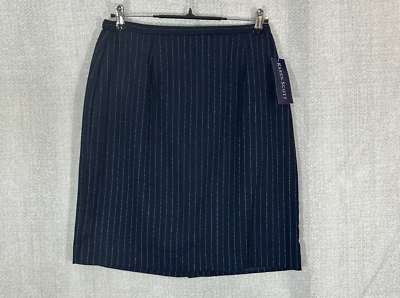 Falda Karen Scott 12 Hasta la Rodilla Azul Pin Rayas Rectas y Lápiz Cremallera Trasera Nueva con Etiquetas Foto 1 de 4