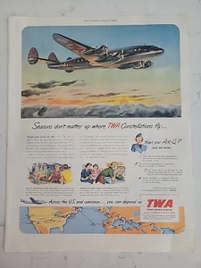 1950 TWA Airlines Sternbilder Flugjahreszeiten spielen keine Rolle Vintage-Anzeige - Bild 1 von 1