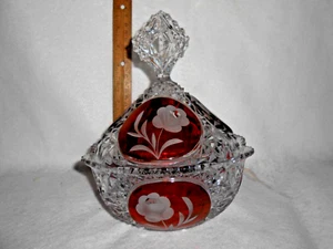 Red Cranberry Dish & Lid Glass Red Cranberry Ruby Flash Bowl - Picture 1 of 13