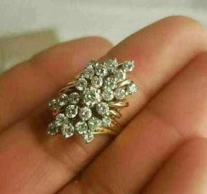 4Ct Round Lab-Created Diamond Cluster Engagement Ring 14k Yellow Gold Finish - Picture 1 of 5