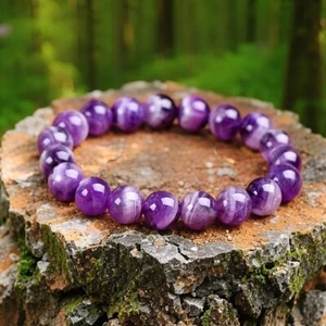 Pulsera elástica de chakra de cristal curativo con cuentas de amatista natural de 10 mm hecha a mano - Imagen 1 de 6