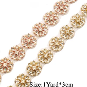 Rhinestone Wedding Sash Crafts Bling Pearls Costume Dress Beaded Flowers Chain - Picture 1 of 3