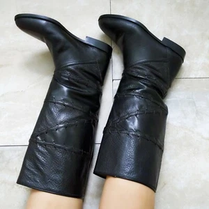 Vintage 80er Joan & David Italien schwarz Leder Patchwork genäht Reitstiefel 6M - Bild 1 von 6
