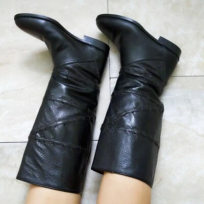 Botas de montar de colección años 80 Joan & David Italia cuero negro retazos cosidas 6M Foto 1 de 4