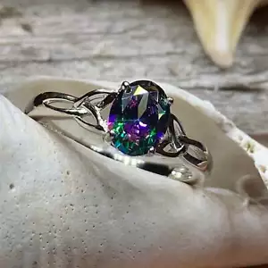 Celtic Ring Mystic Topaz Irish Scottish Welsh Promise Ladies Ring 925 - Picture 1 of 10