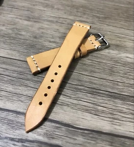 Brown Military White Stitched Watch Strap Band Vintage Leather Handmade 19 mm - Picture 1 of 3