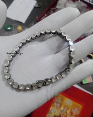 Pulsera Polki Diamante Plata Negro Oxidado Dije, Pulsera Hecha a Mano Joyería Foto 1 de 3