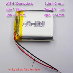 3.7V 1500mAh 5.55Wh Polymer 3-Wires Thermistor Li Battery 103443 JST 3Pin Lipo - Picture 1 of 14