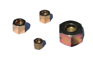 LINKSGEWINDE Überwurfmutter 1/4" 3/8" M10 x 1 mm oder 21,8 für Propangas Messing - Picture 1 of 5