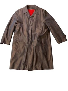 Plymouth Of Boston Brown Trench Coat Red Fleece Lining Mens Large - Picture 1 of 14