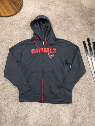 Washington Capitals Full Zip Hoodie Men L Black Red Hockey NHL Hooded Sweatshirt Cover