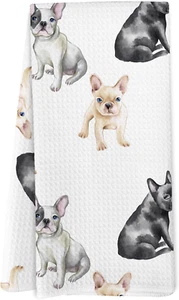 Dog Kitchen Towels, French Bulldog Dog Dish Hand Tea Towels for Kitchen Decor - Picture 1 of 12