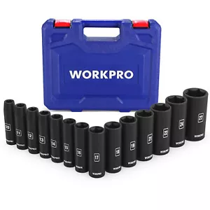 WORKPRO 14Piece 1/2''Drive Deep Impact Socket Set 6-Point Impact Deep Socket Set - Picture 1 of 8