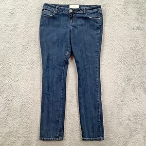 Fox Denim Straight Leg Jeans Womens 11 Dark Wash Blue Denim Embroidery Rivets - Picture 1 of 10