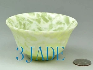 3 7/8" Hand Carved Natural Cloudy Xiu Jade / Serpentine Bowl / Cup - Picture 1 of 4