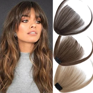 THICK/Thin Remy Hair Bangs 100% Human Hair Extensions Clip In Front Hairpiece US - Picture 1 of 28