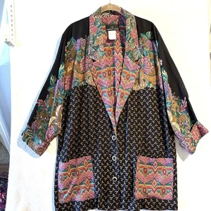 Vintage Carole Little Jacket Blazer Gr. 14 Artsy Azteken Taschen Lagenlook USA - Bild 1 von 11