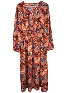 Belle Boho by Kim Gravel rustikales Paisley Kleid gesmokte Taille Spiced Cider Gr. L - Bild 1 von 7