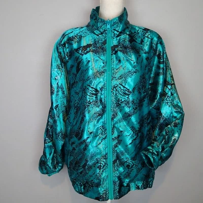 Chaqueta Reversible Vintage Años 90 Metálica Satén Brillante Azul Negro Talla S Foto 1 de 4