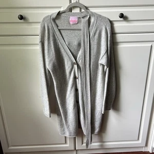 CRUSH 100% Kaschmir Strickjacke Pullover Gr. 1 - S grau Gürtel Knopf lang Oversize  - Bild 1 von 9