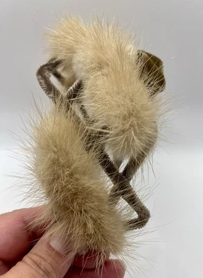 Diadema de piel de visón real marrón de mediados de siglo vintage lazos EE. UU. 🇺🇸 hecha en unión años 50 Foto 1 de 4