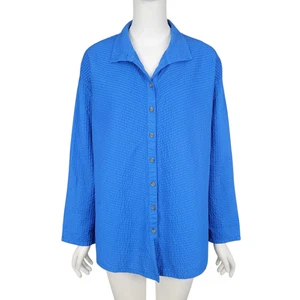 YACCO MARICARD Damen Top 2 Blau Baumwolle Biesenfalte Langarm Knopfleiste - Bild 1 von 14
