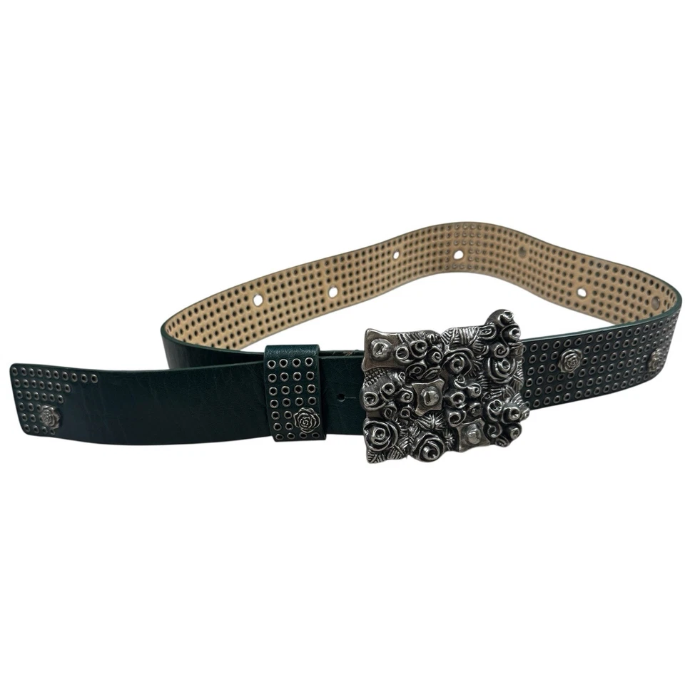 Cinturón Vintage Y2K Betsey Johnson Rosa Hebilla Floral AOP Tachonado Talla Pequeña Verde Foto 1 de 4