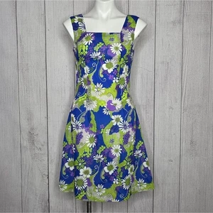 VTG 60s Mod Daisy Floral Sundress Square Neck Sleeveless Psychedelic, sz Small - Picture 1 of 5