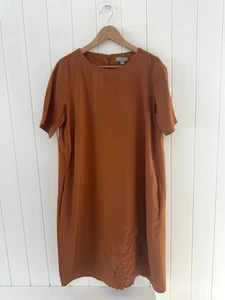 COS Shift Dress Size 38 10 Tan Brown Short Sleeve Pockets Stitched Front - Picture 1 of 12