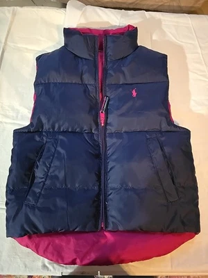 Ralph Lauren 羽绒双面背心蓝色粉色 10 码儿童 — 第 1/4 张图片
